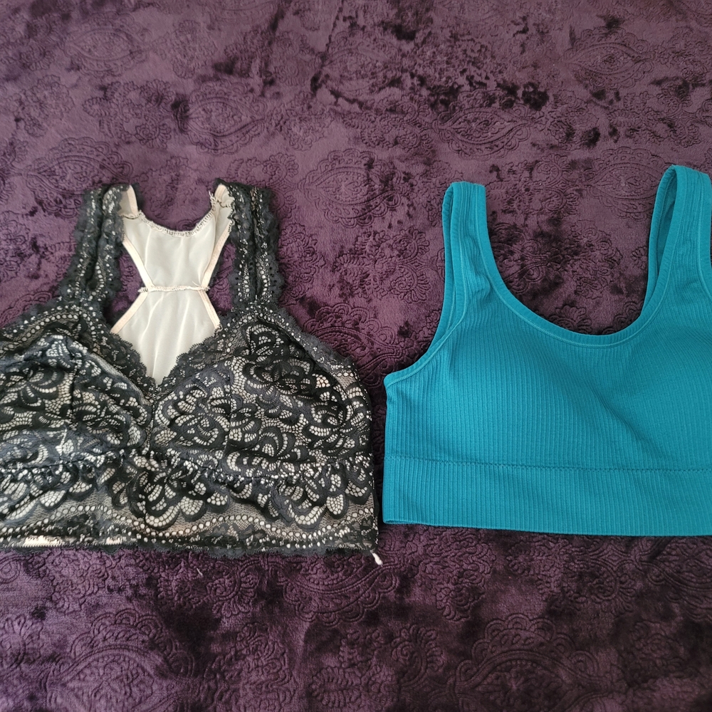 Torrid Black Lace and Teal Bralette Set Size 0/0X